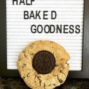 an oreo cookie and half baked cookies