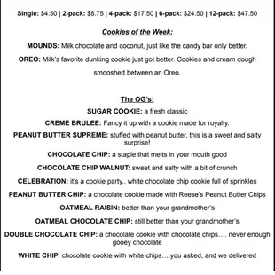 Full menu + cookies of the week (5/27-6/1)