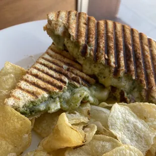 Chicken Pesto Panini with Kettle Chips