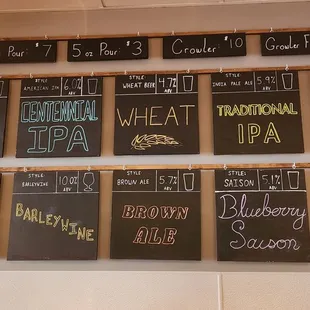Menu board of brews.