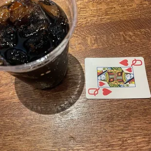Soda and Queen of hearts card