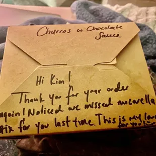 a note from a customer