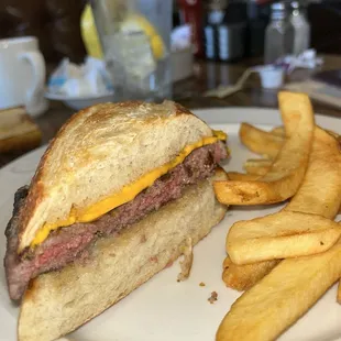 Perfectly cooked medium rare burger! Yum! Old School for New School Enjoyment! May 2024