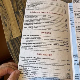 Menu: Appetizers, freshly made soups and salads, burgers, and sandwiches. May 2024