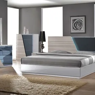 4 pc. Bedroom Set in Black Lacquer Finish with Silver Inlay