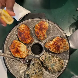 Half &amp; half oysters (they gave us 4 and 2, so they brought out another Rockefeller later)