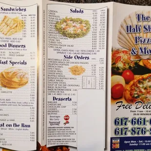 Menu as of 4/20/2018