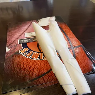 a napkin and a basketball