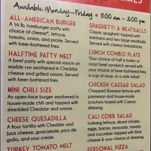 The weekday $6.00 lunch special menu. How can you beat these prices?