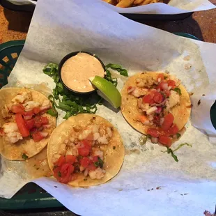 Marinated shrimp tacos, very small! $6
