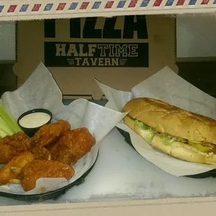 Hot wings and Italian sub!