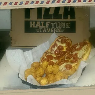 Pizza sub and Tots!