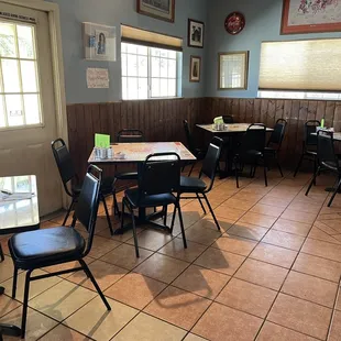 tables and chairs in a restaurant