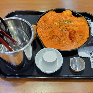 Rose Tteokbokki - with vermicelli, wide glass noodles, spice level 2