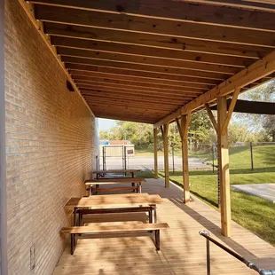 awning/shaded area of outdoor patio