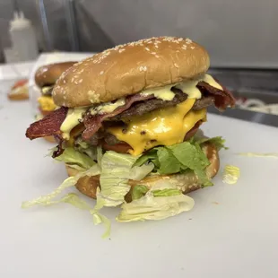 bacon, cheese, lettuce, and tomato