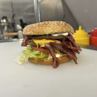 bacon, cheese, and lettuce