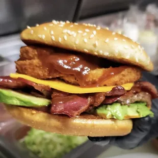 bacon, cheese, and lettuce