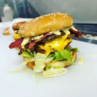 bacon, cheese, lettuce, and tomato
