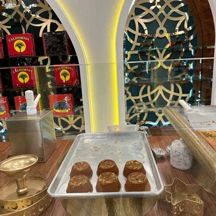 a tray of chocolates on a table
