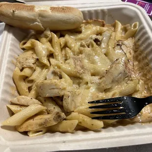 Very salty chicken pasta, both sauce and chicken
