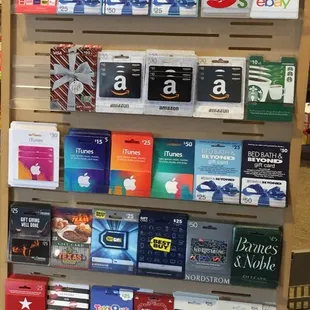 Great selection of gift cards. Even more on the back of this display- perfect gifts for graduates, newlyweds, anyone!