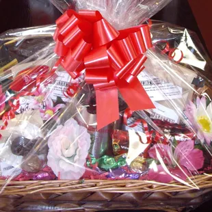 a wicker basket filled with candy