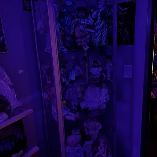 Display case of dolls