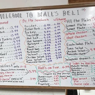 Menu as of March 2018