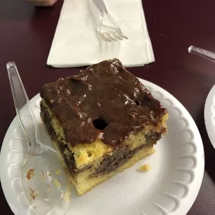 Termite Cake....cake with holes in the top so the frosting can drip in to the center. Yum!