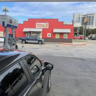 a car at a gas station