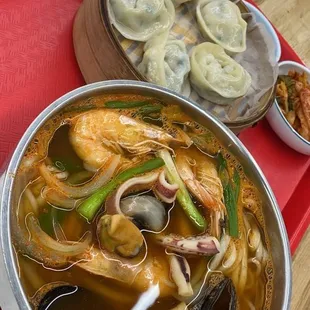 Spicy seafood soup and pork dumplings! Both so yummy!