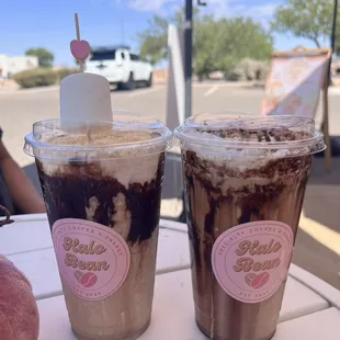 Blended campfire on left, iced churro latte on right
