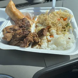 Very greasy lumpia, chicken adobo &amp; pancit. Rice very gummy. They must have changed chefs.