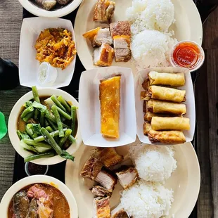 a tray of asian food