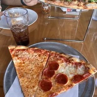 Lunch special: slice of cheese and pepperoni with a fountain soda