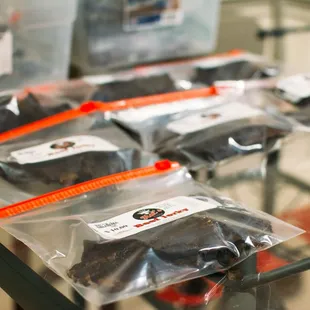 a variety of beef jerky items