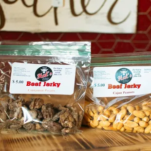 two bags of beef jerky