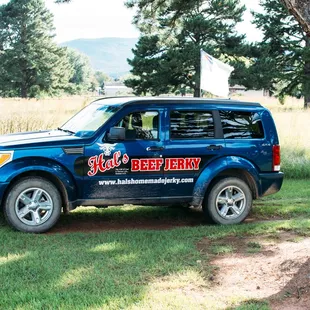 a jeep parked under a tree