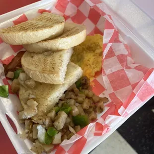 Still frozen home fries and green peppers freshly diced not sautéed though