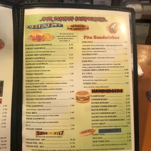 the menu of the restaurant