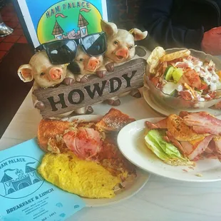 Ham and Cheese Omelette,  Piggy Salad and Ham Sandwich Delicious