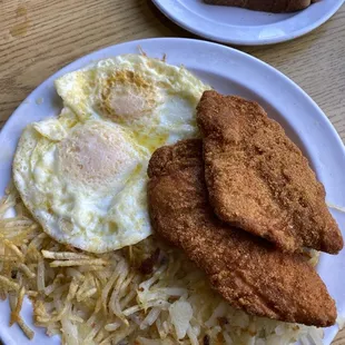 Catfish breakfast. Fish batter was too heavy for me.