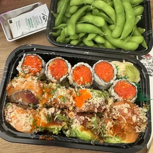 Spicy Tuna Roll (top)  Tiger Roll (bottom)