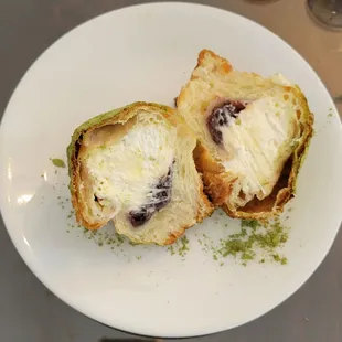An &amp; Fresh Cream Danish (fresh whipped cream, red bean filling with matcha powder dusted on top)