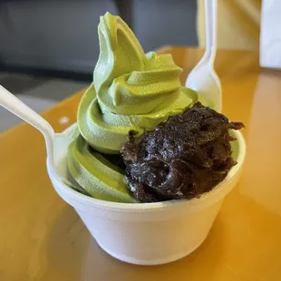 Green tea soft serve with red beans