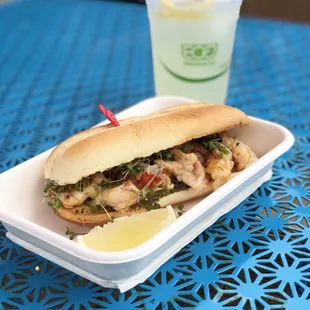 a sandwich and a drink