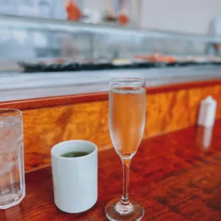 Hot green tea + Wakatake Onikoroshi "Demon Slayer" daiginjo sake / $19 (glass)