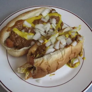 Two &quot;Coney Island&quot; dogs, minus one bite.