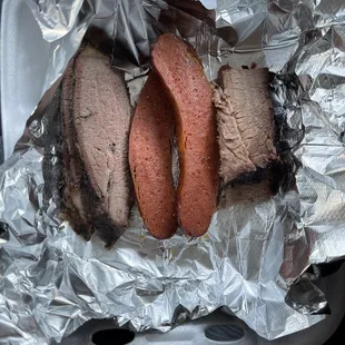  piece of meat wrapped in foil